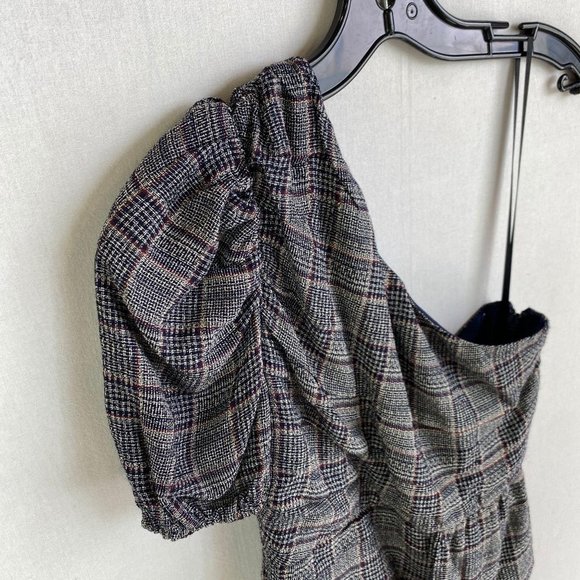 BEBE Navy Plaid One Shoulder Mini Dress NWT - Picture 6 of 12